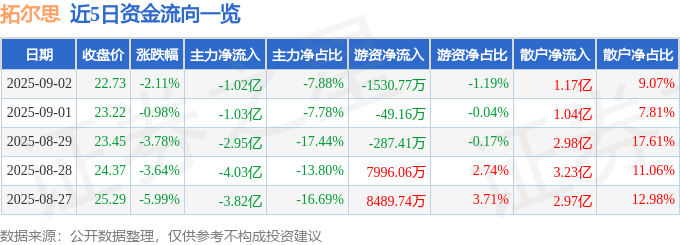 股票行情快报:拓尔思(300229)9月2日主力资金净卖出1.02亿元